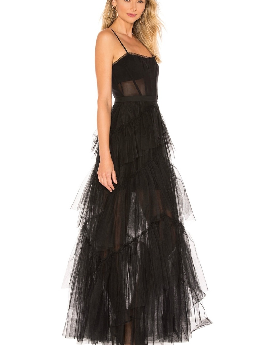 BCBGMaxAzria Black Strapless Tiered Tulle Gown. SZ 8 - Picture 4 of 12